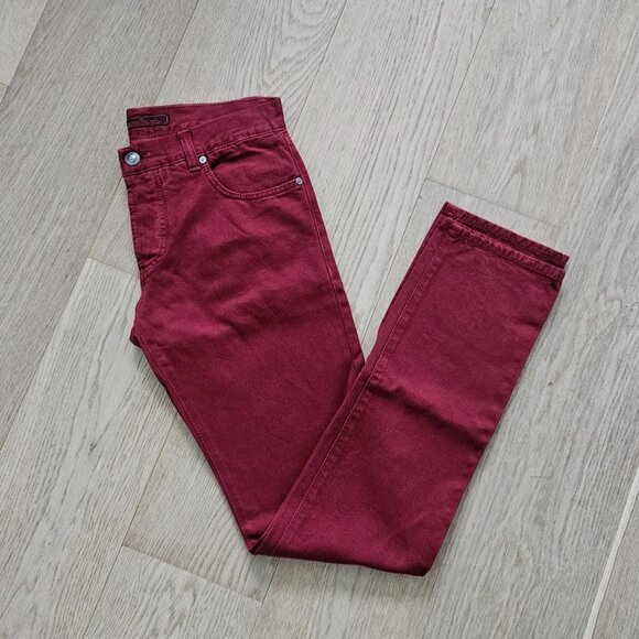 Isaia Burgundy Self Edge Twill Denim 5-Pocket Cotton Jeans – Size 32 (48 EU) - Picture 1 of 15